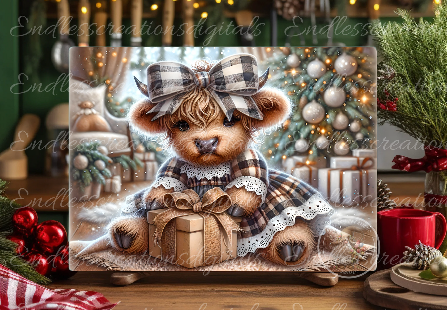 CUTE CHRISTMAS GIRL HIGHLAND COW RECTANGLE/TINS
