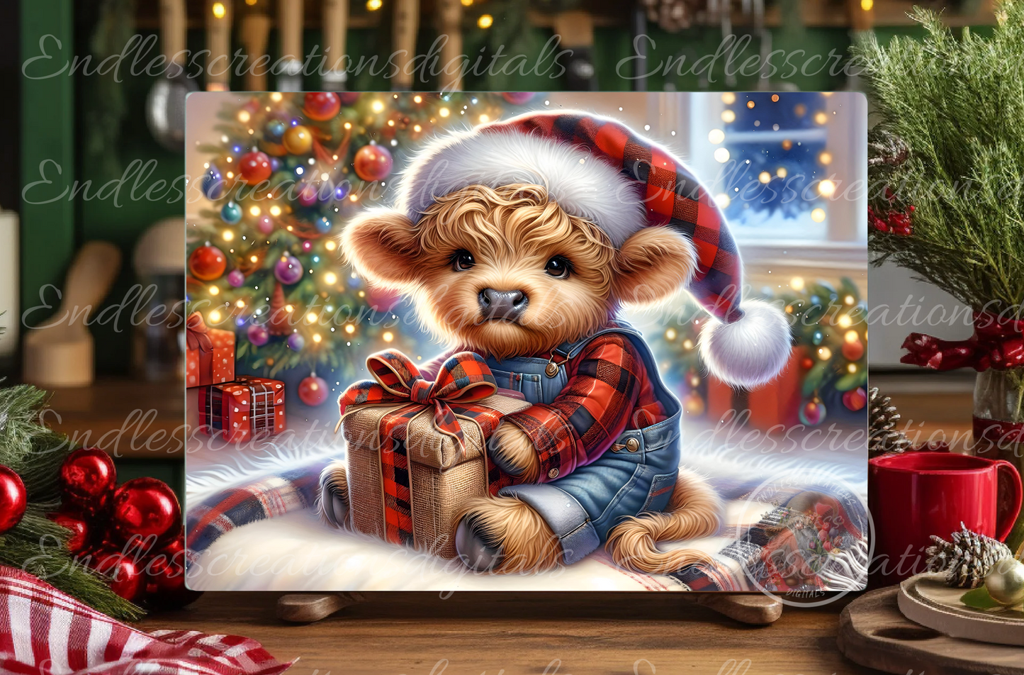 ADORABLE CHRISTMAS BOY HIGHLAND COW RECTANGLE/TINS