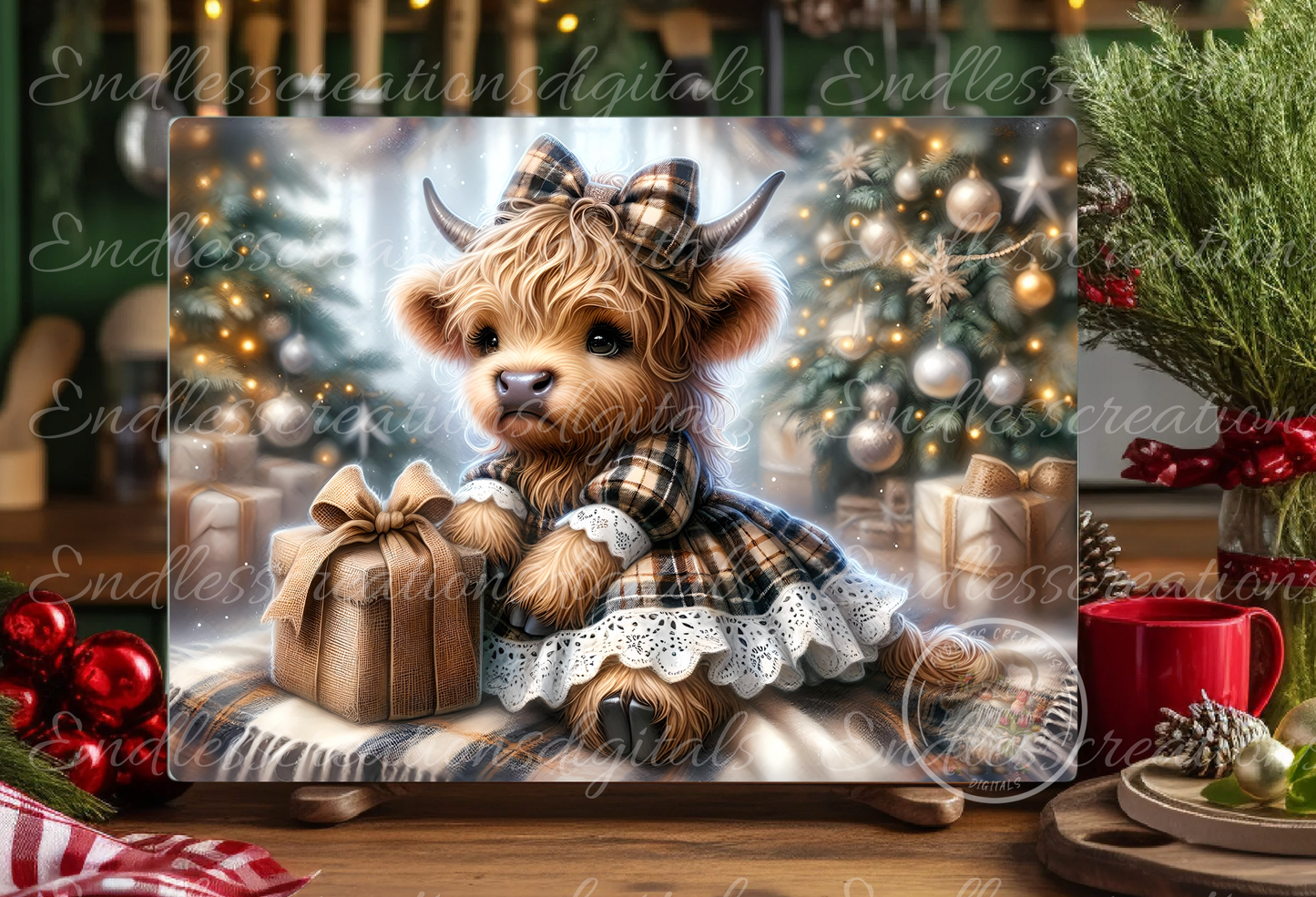 CUTE GIRL CHRISTMAS HIGHLAND COW RECTANGLE/TINS