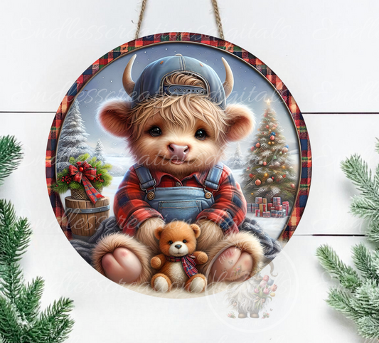 CUTE BOY CHRISTMAS HIGHLAND COW ORNAMENT/GIFT TAGS