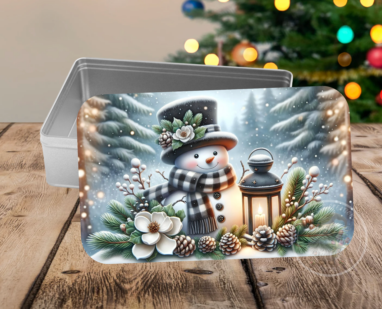 SNOWMAN LANTERN WINTER RECTANGLE/TINS
