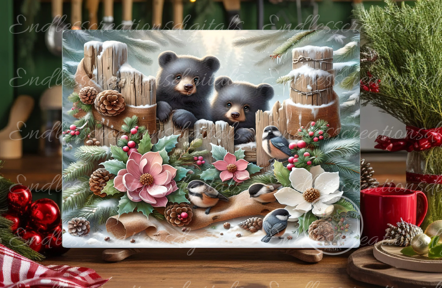CUTE BLACK BEARS WINTER RECTANGLE/TINS