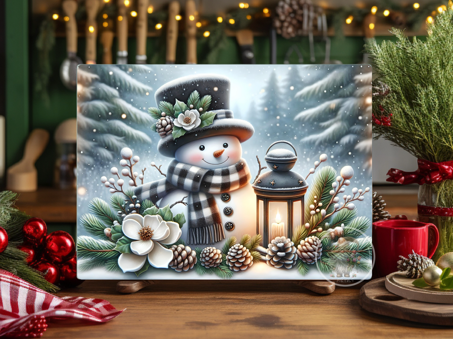 SNOWMAN LANTERN WINTER RECTANGLE/TINS