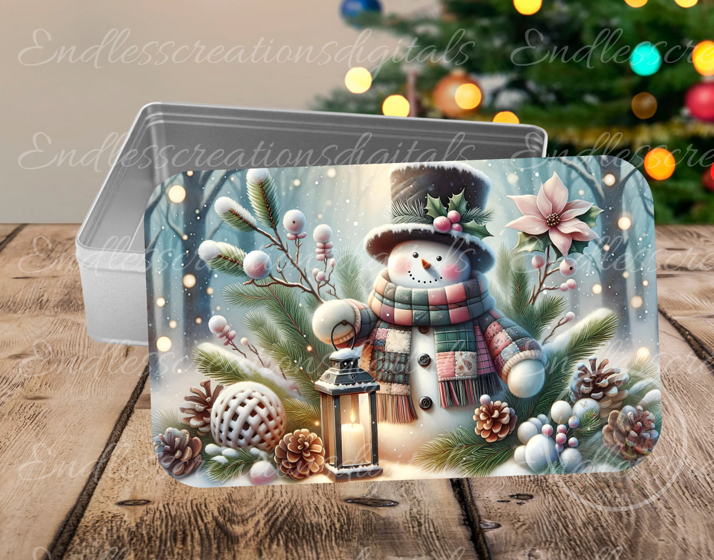 SNOWMAN LANTERN WINTER RECTANGLE/TINS