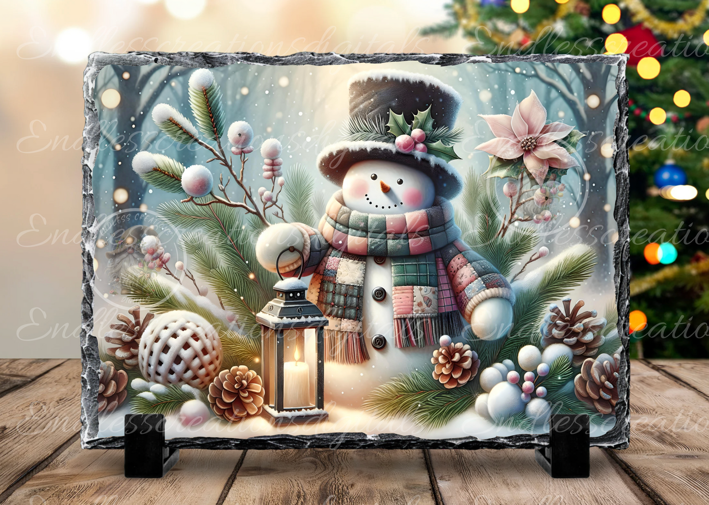 SNOWMAN LANTERN WINTER RECTANGLE/TINS