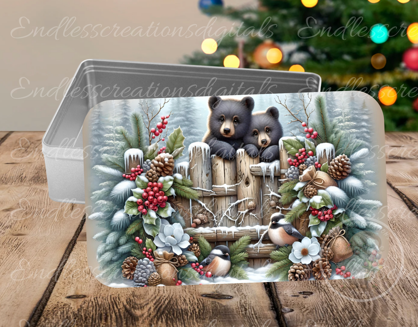 WINTER BLACK BEARS RECTANGLE/TINS