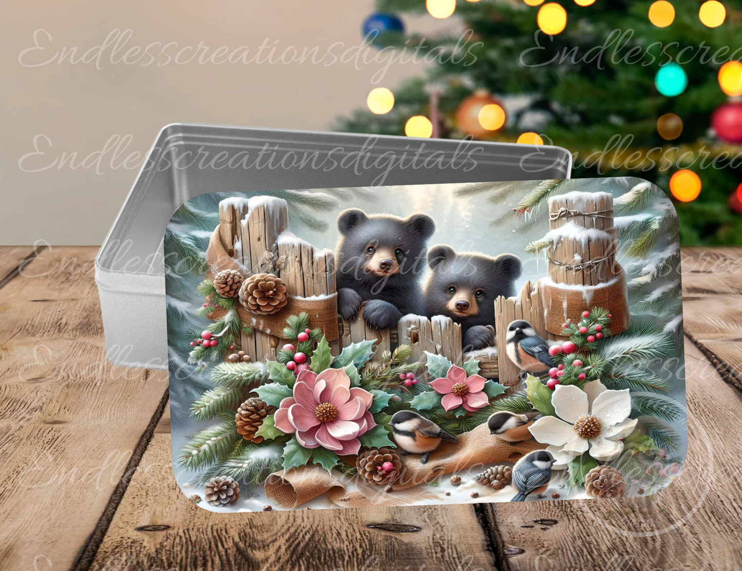 CUTE BLACK BEARS WINTER RECTANGLE/TINS