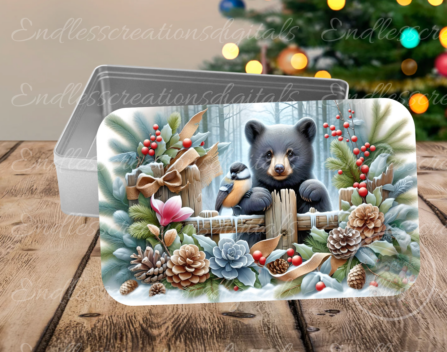 CUTE BLACK BEAR RECTANGLE/TINS