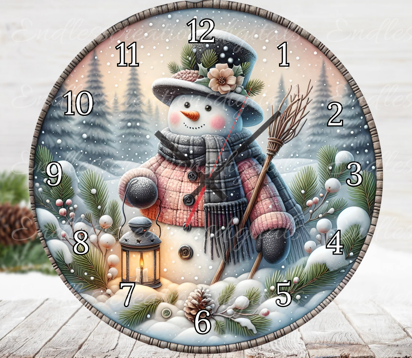 WINTER SNOWMAN LANTERN CLOCK DESIGN