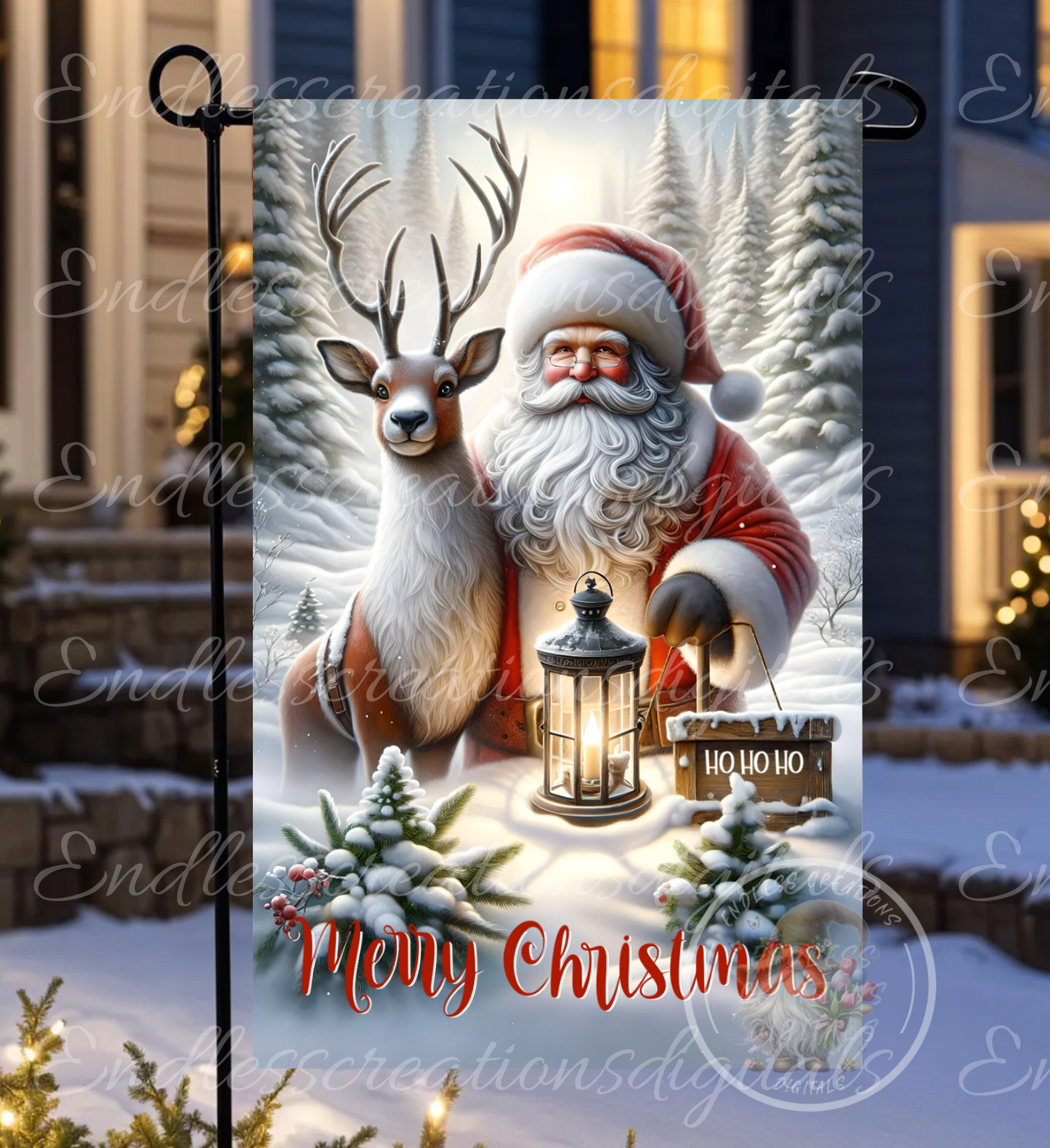 SANTA AND RUDOLPH CHRISTMAS GARDEN FLAG