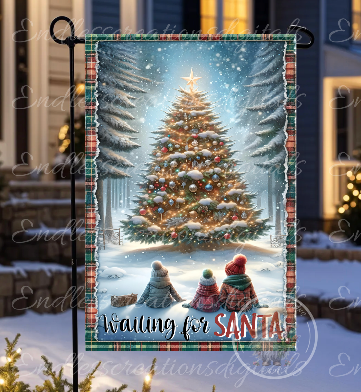 WAITING FOR SANTA GARDEN FLAG