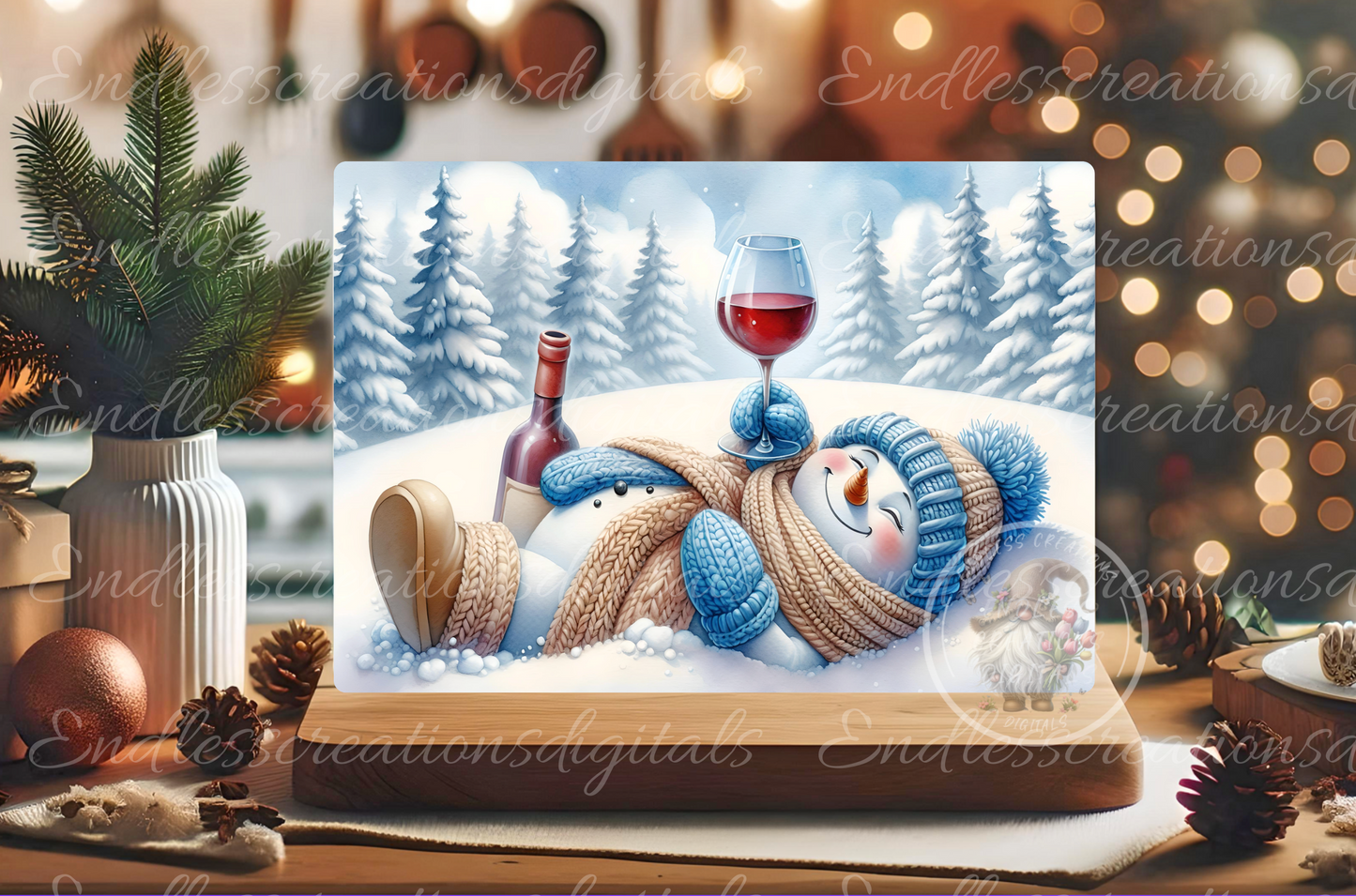 CHRISTMAS WINE SNOWMAN RECTANGLE/TINS