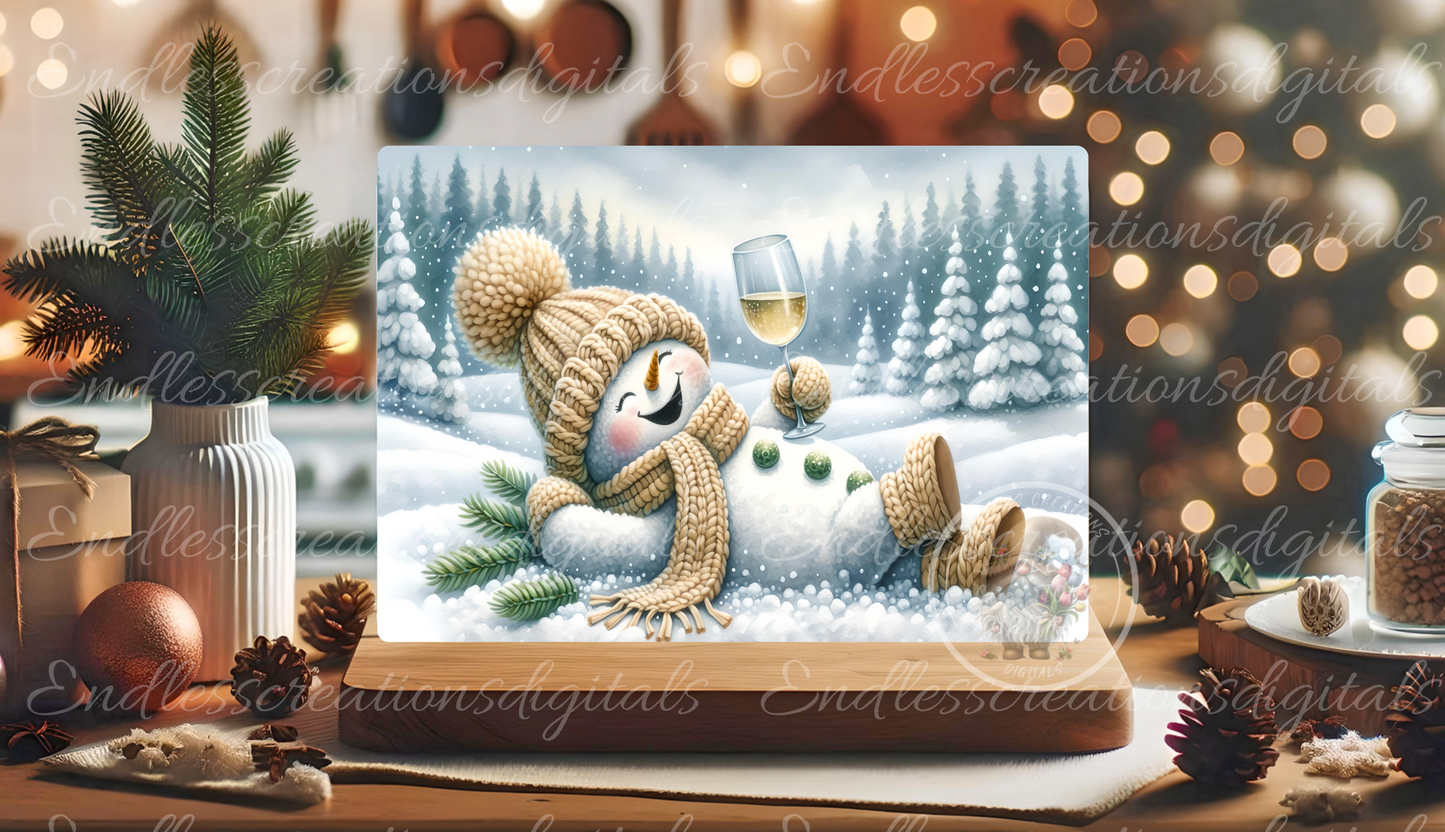 WINE CHRISTMAS SNOWMAN RECTANGLE/TINS