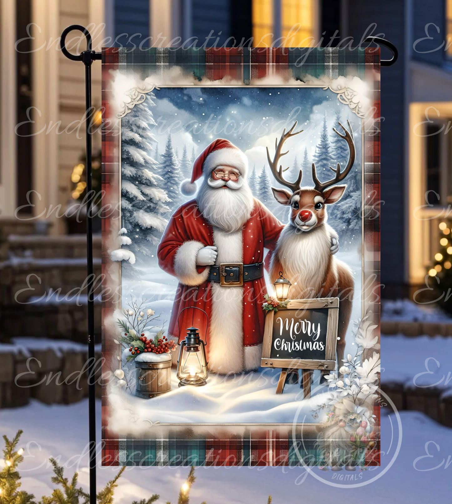 SANTA AND RUDOLPH MERRY CHRISTMAS GARDEN FLAG