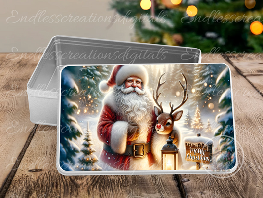 RUDOLPH AND SANTA CHRISTMAS RECTANGLE/TINS