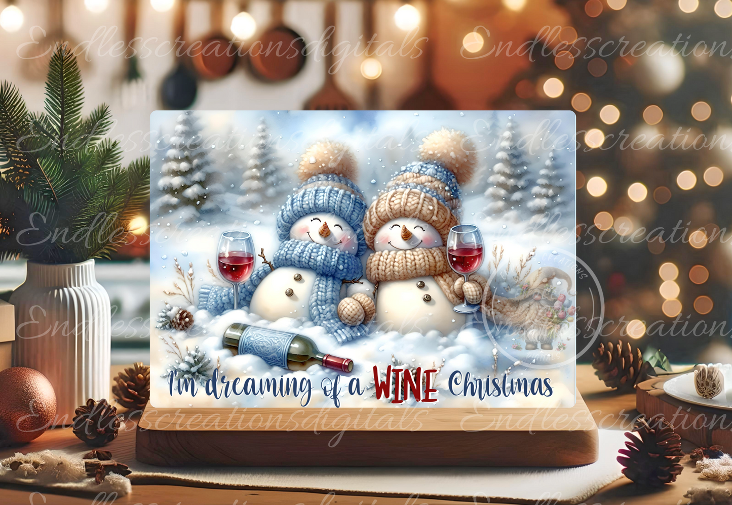 WINE WINTER SNOWMAN RECTANGLE/TINS