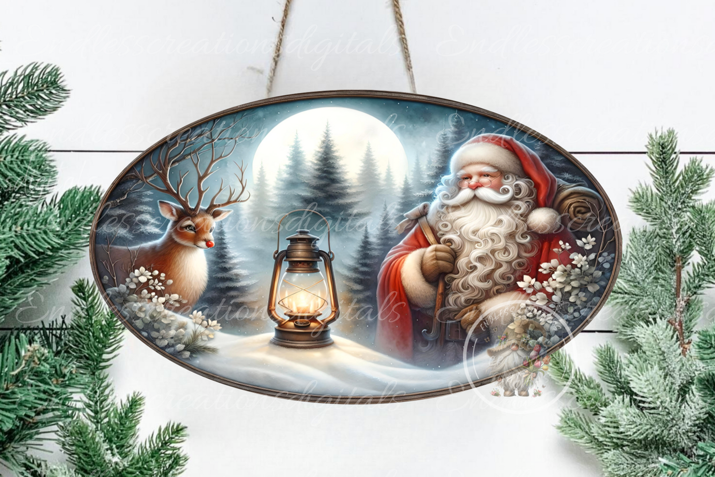 SANTA AND RUDOLPH OVAL DIGITAL