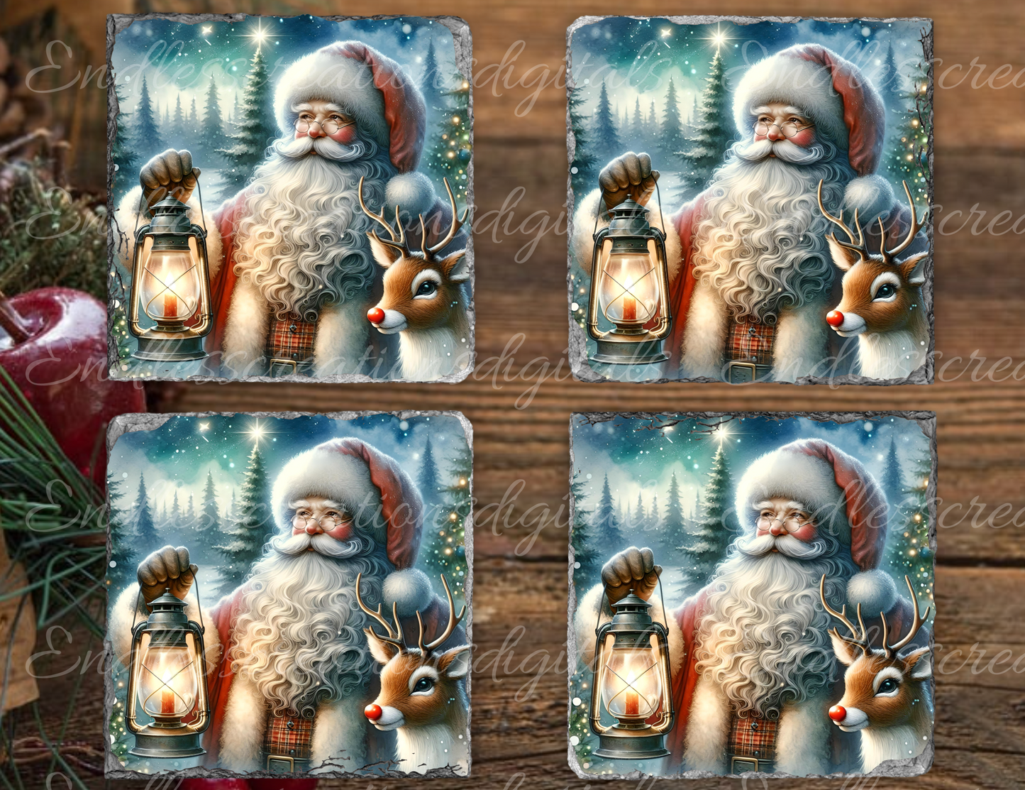 SQUARE  CHRISTMAS SANTA AND REINDEER