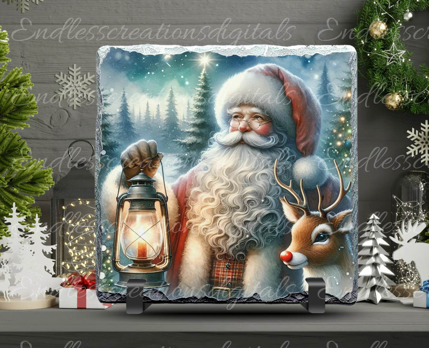 SQUARE  CHRISTMAS SANTA AND REINDEER