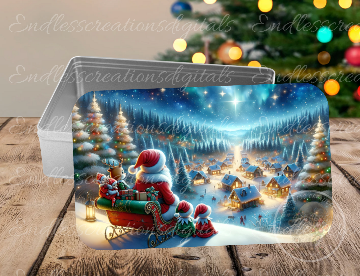SANTA AND ELVES RECTANGLE/TINS