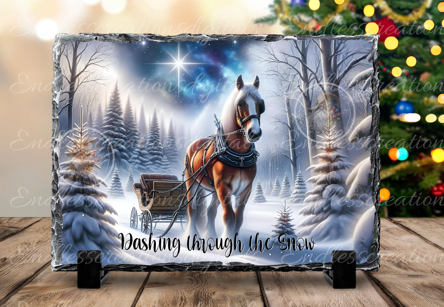 WINTER HORSE AND SLEIGH RECTANGLE/TINS