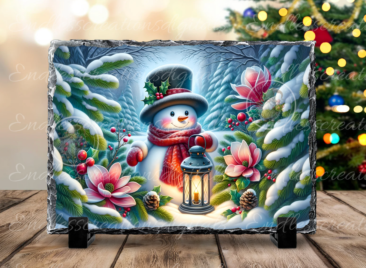 SNOWMAN MAGNOLIA LANTERN RECTANGLE/TINS