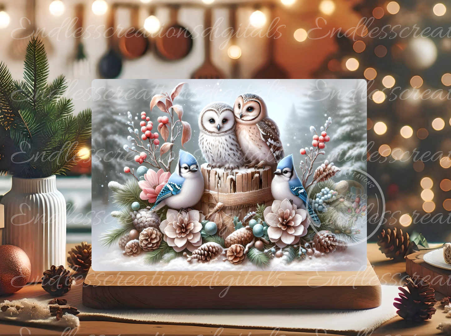 WINTER OWLS BLUEJAYS RECTANGLE/TINS