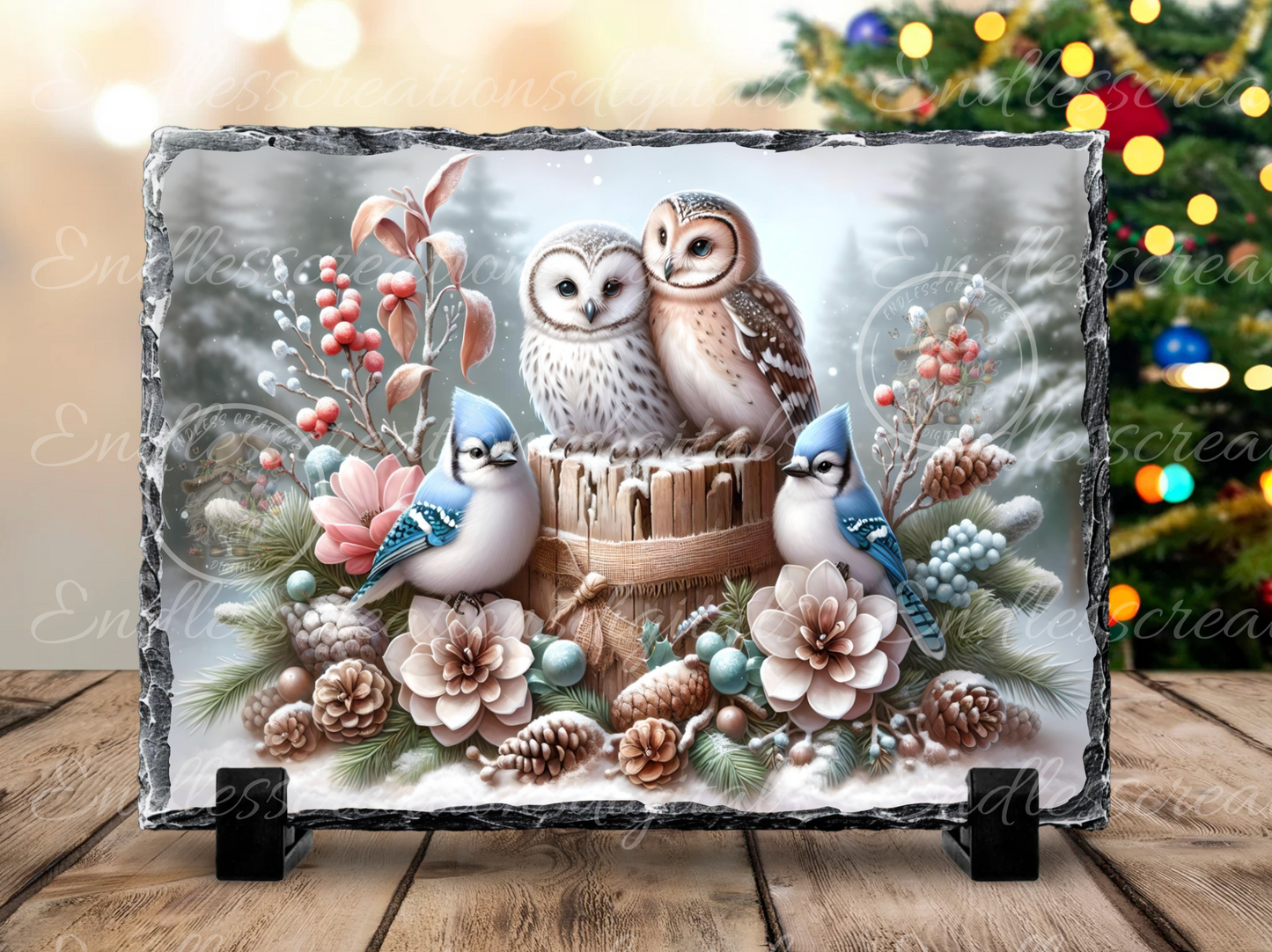 WINTER OWLS BLUEJAYS RECTANGLE/TINS