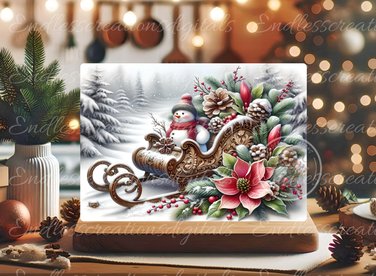 WINTER SNOWMAN SLEIGH RECTANGLE/TINS