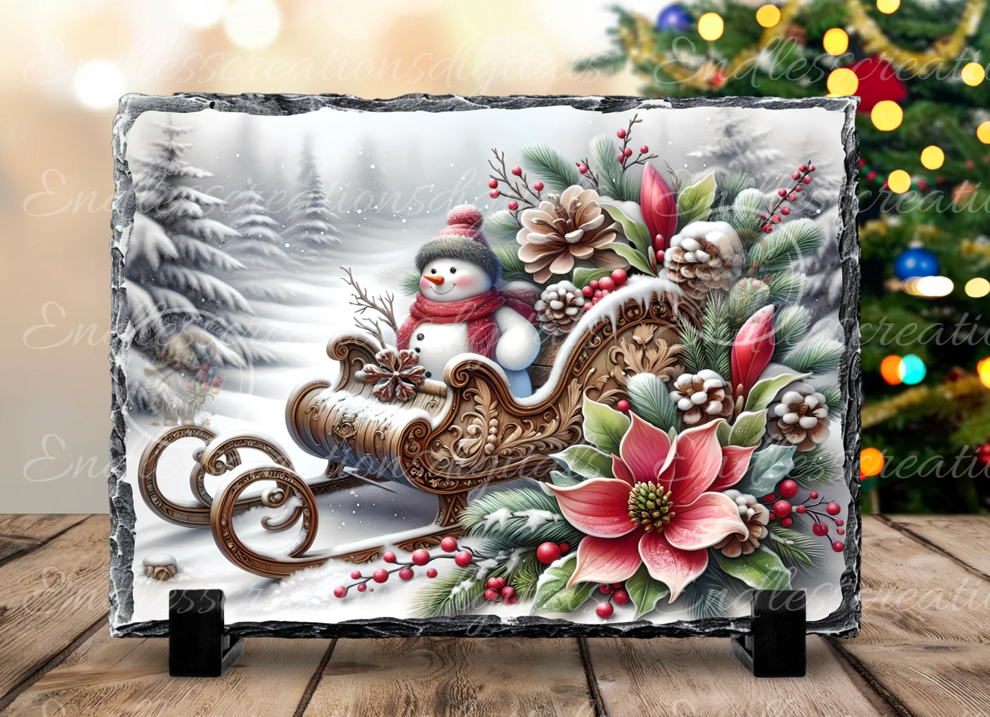 WINTER SNOWMAN SLEIGH RECTANGLE/TINS