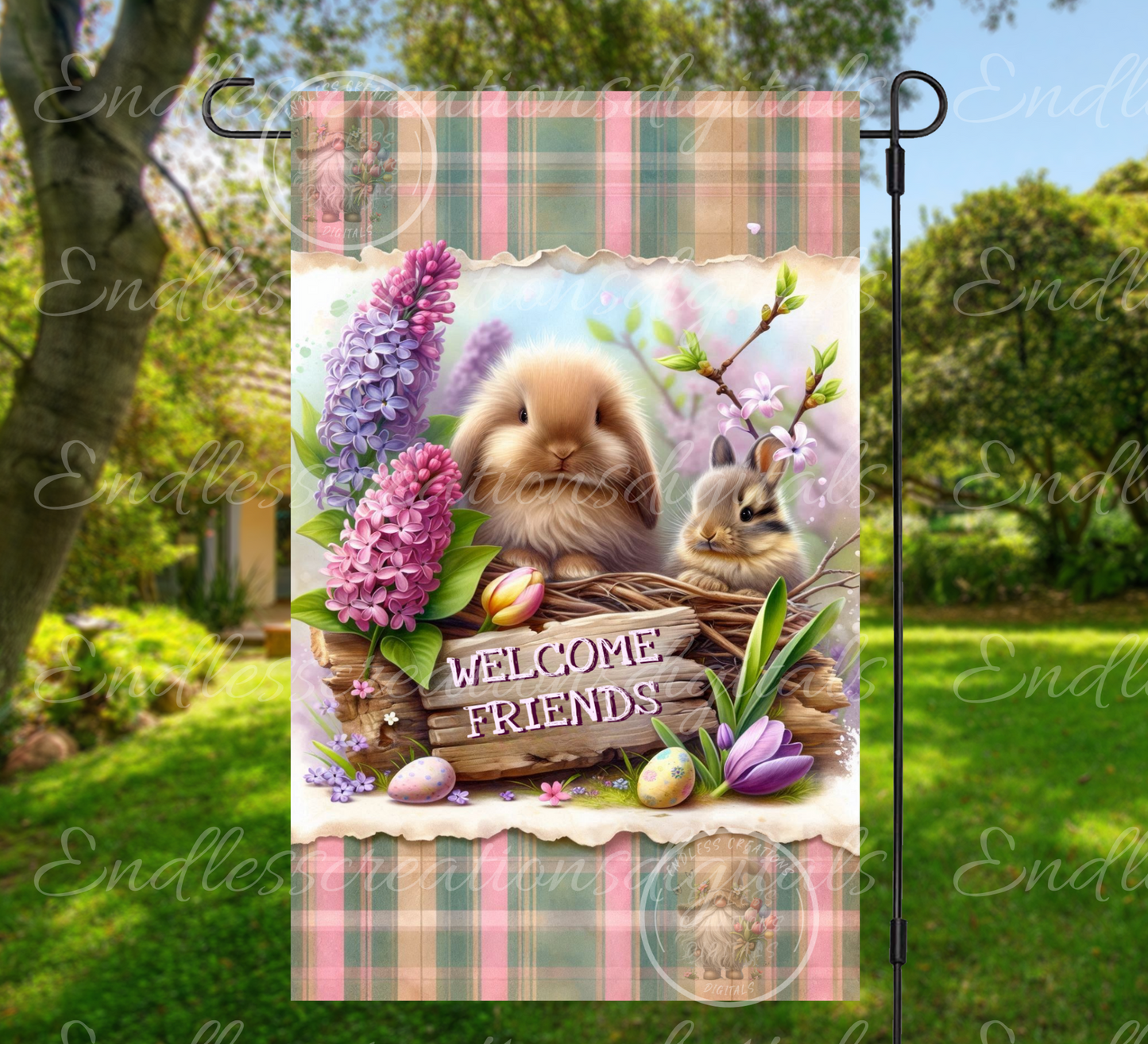 SPRING BUNNIES GARDEN FLAG