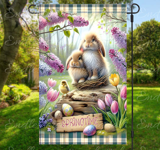 SPRING TIME BUNNIES GARDEN FLAG