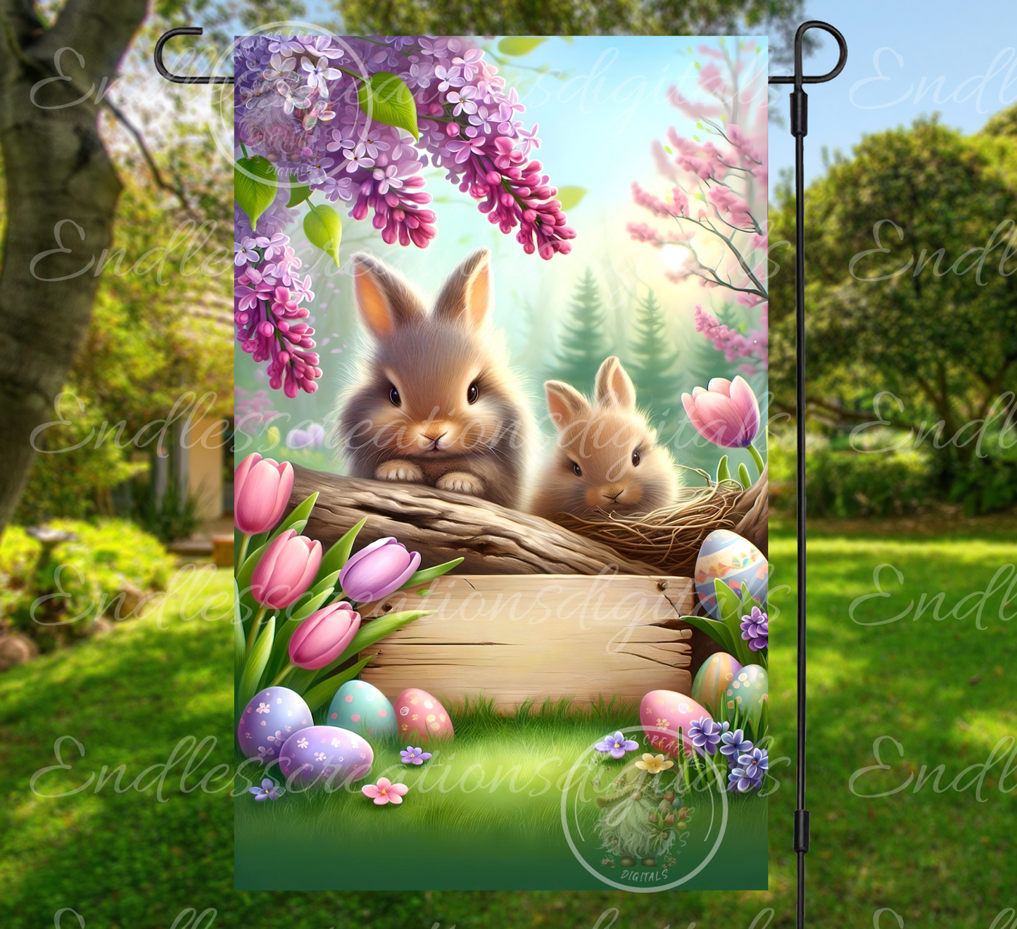 HAPPY EASTER SPRING BUNNIES GARDEN FLAG