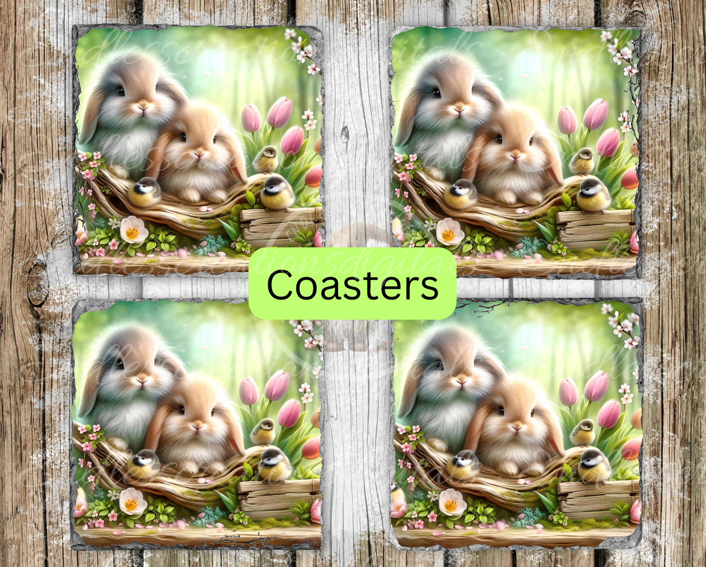 SPRING BUNNIES WITH CHICKADEES