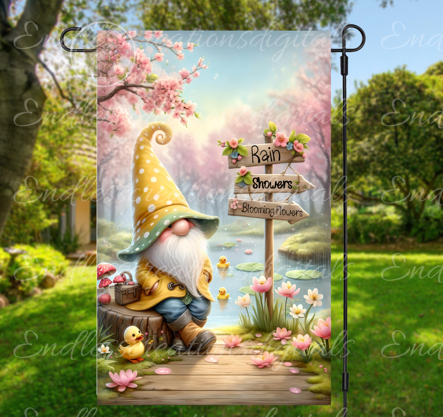 SPRING GNOME GARDEN FLAG