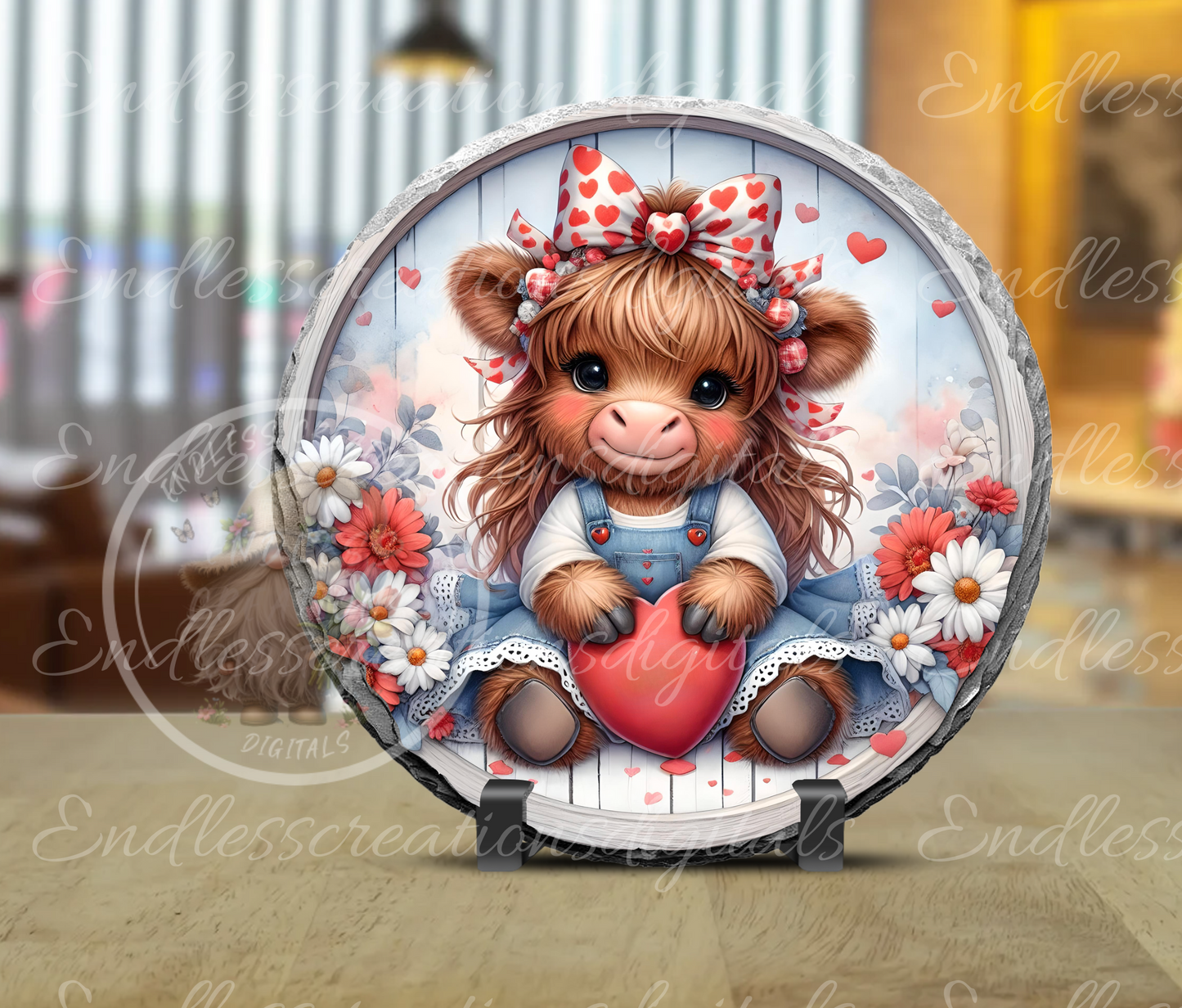 VALENTINES GIRLY HIGHLAND Cow door hanger, keychain, round cutting board etc.  for sublimation, 300 DPI high resolution, can be resized, 2 files for download, 1 blank