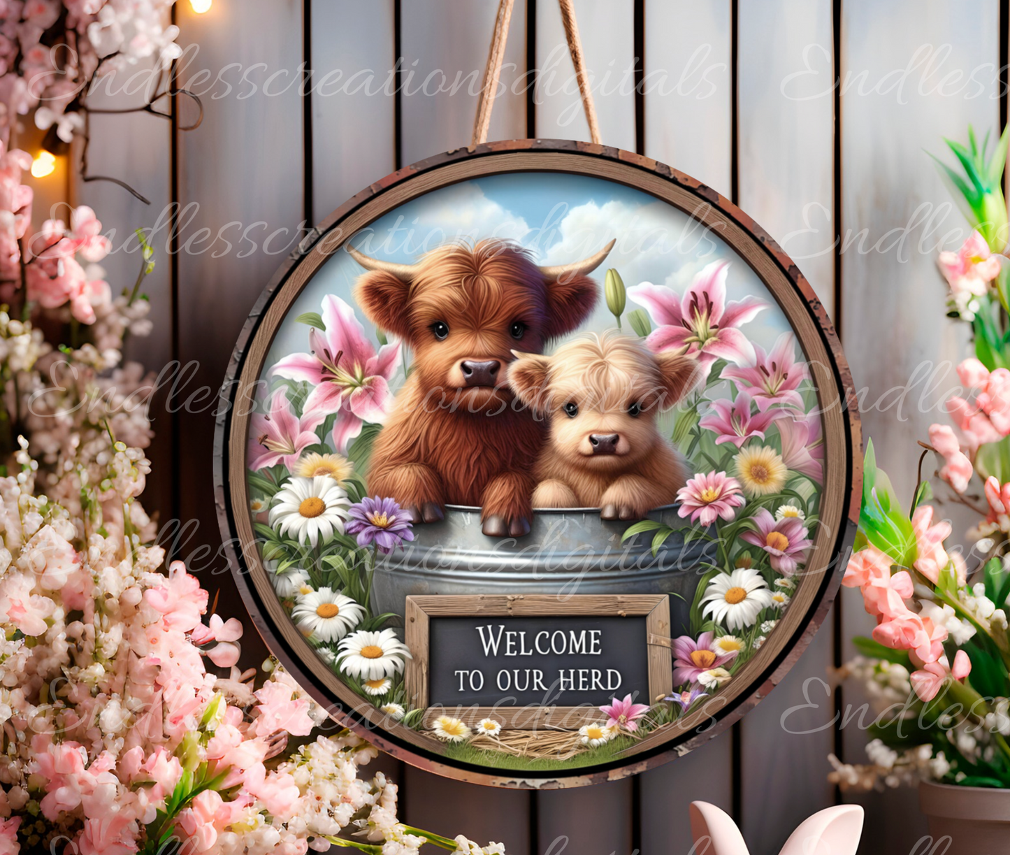 HIGHLAND COW SUBLIMATION door hanger, wreath sign png, for sublimation, 2 high resolution digital files for download including 1 blank to add your own text