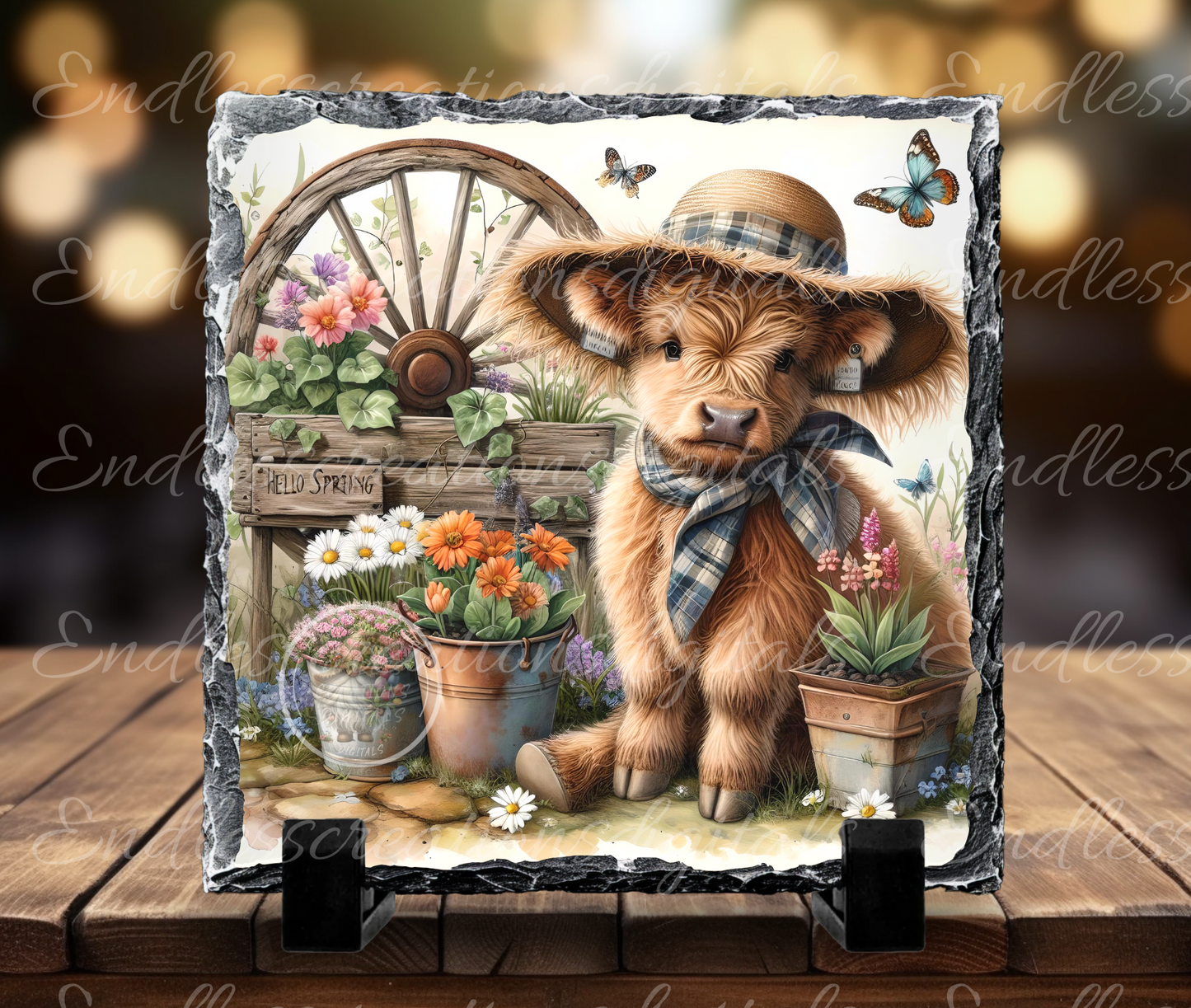 SPRING HIGHLAND COW ROUND door wreath sign AND a square for slates, for sublimation high resolution can be used for a wreath sign 2 files included for download