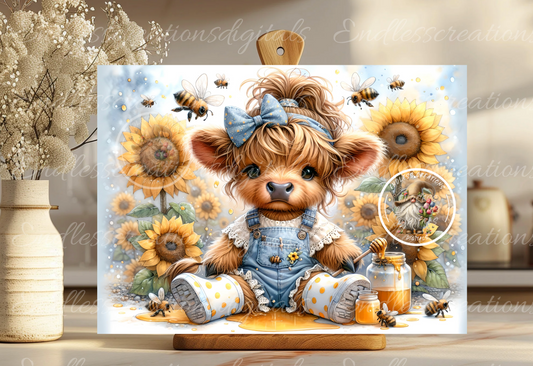GIRLIE SUNFLOWER HIGHLAND COW RECTANGLE
