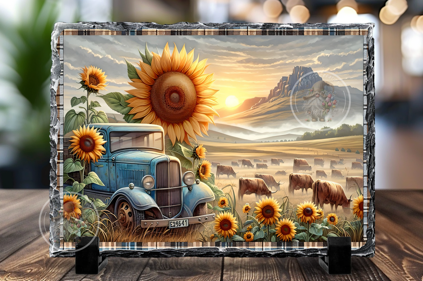 SUNFLOWERS BLUE TRUCK MOUNTAINS RECTANGLE