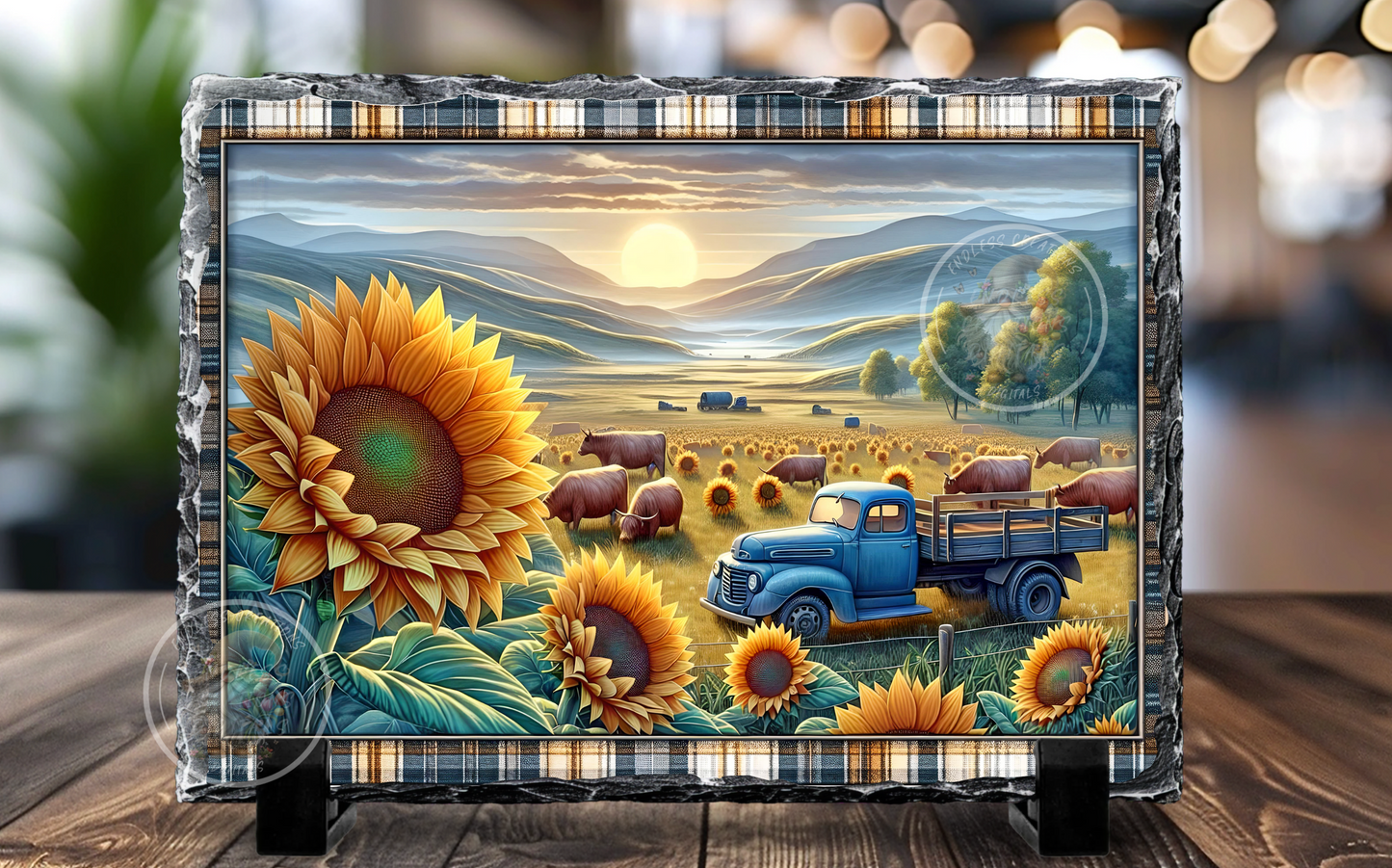 SUNFLOWERS BLUE TRUCK MOUNTAIN RECTANGLE