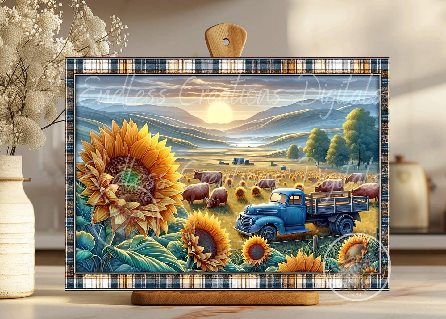 SUNFLOWERS BLUE TRUCK MOUNTAIN RECTANGLE