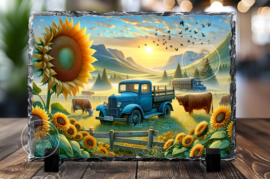 SUNFLOWERS MOUNTAIN BLUE TRUCK RECTANGLE