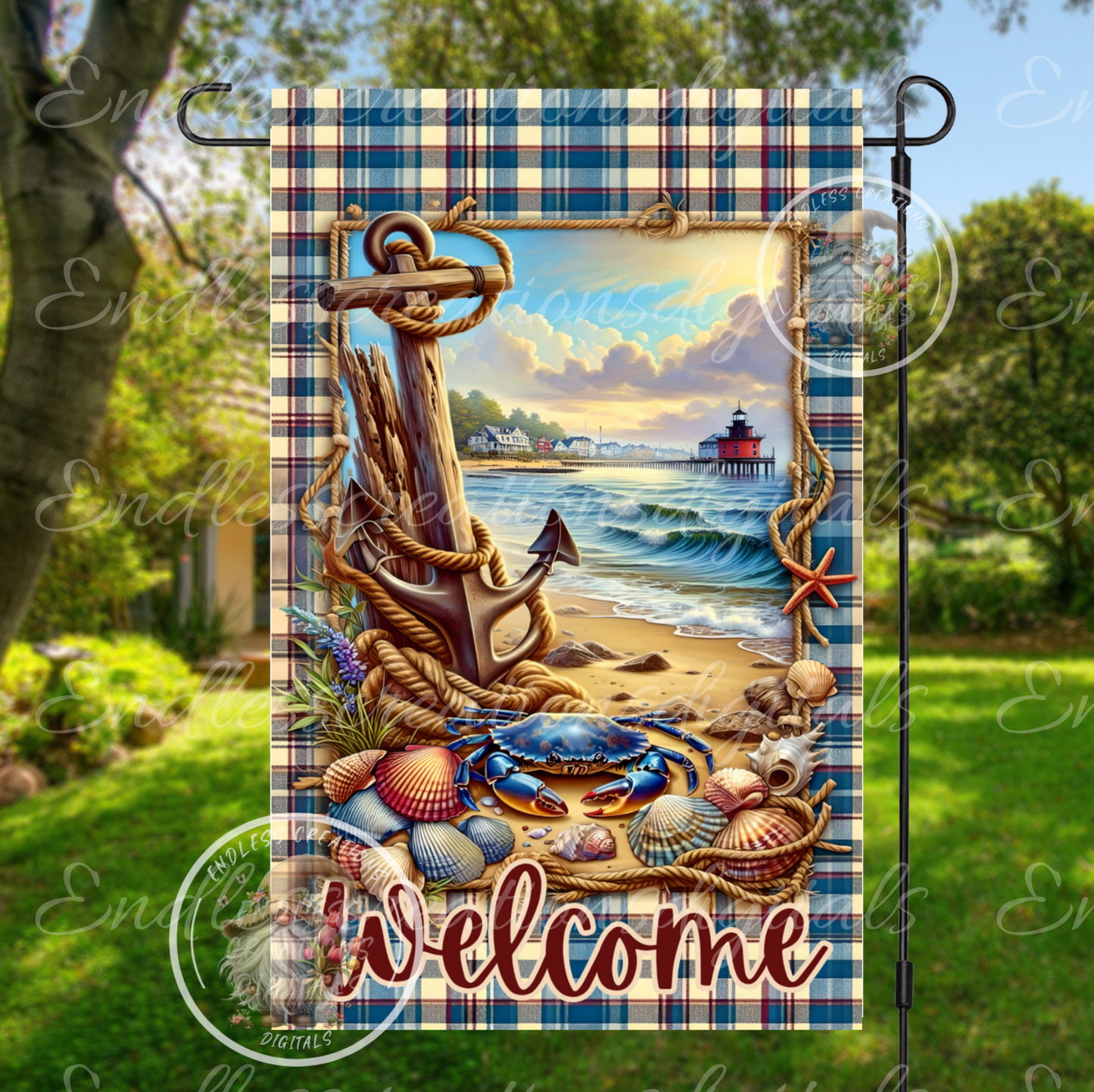 NAUTICAL BLUE CRAB SUMMER OCEAN GARDEN FLAG