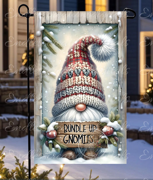 SNUGGLE UP GNOMIES WINTER GARDEN FLAG