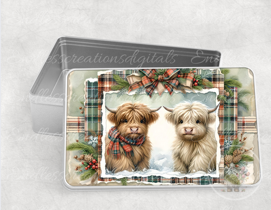 WINTER HIGHLAND COWS TIN/RECTANGLE