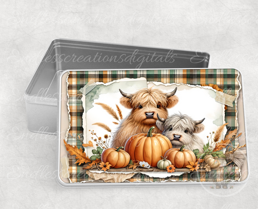 FALL BABY HIGHLAND COWS TIN/RECTANGLE