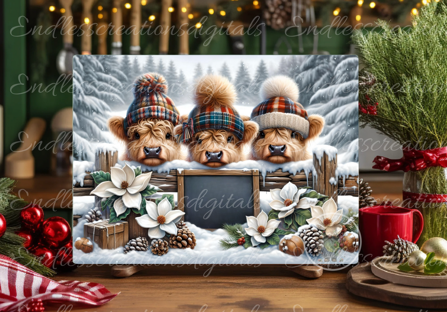 WINTER BABY HIGHLAND COWS RECTANGLE/TINS