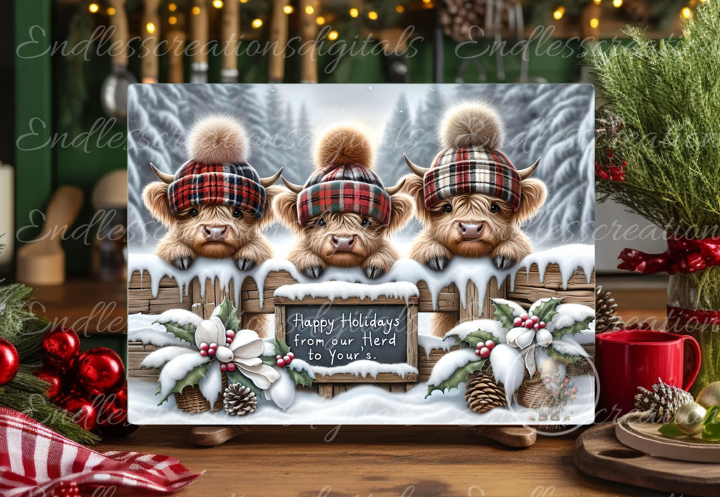 WINTER BABY HIGHLAND COWS RECTANGLE/TINS