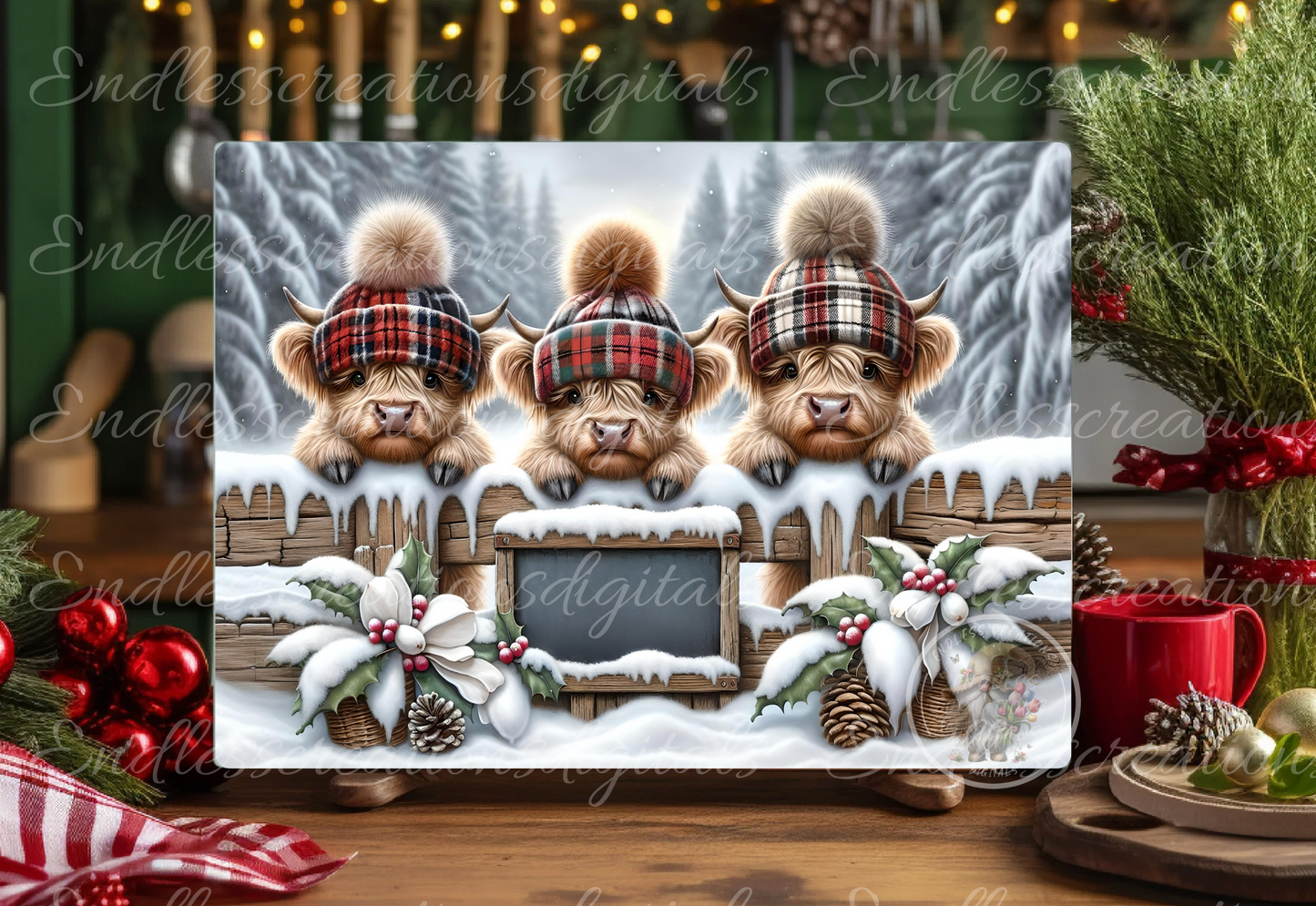 WINTER BABY HIGHLAND COWS RECTANGLE/TINS